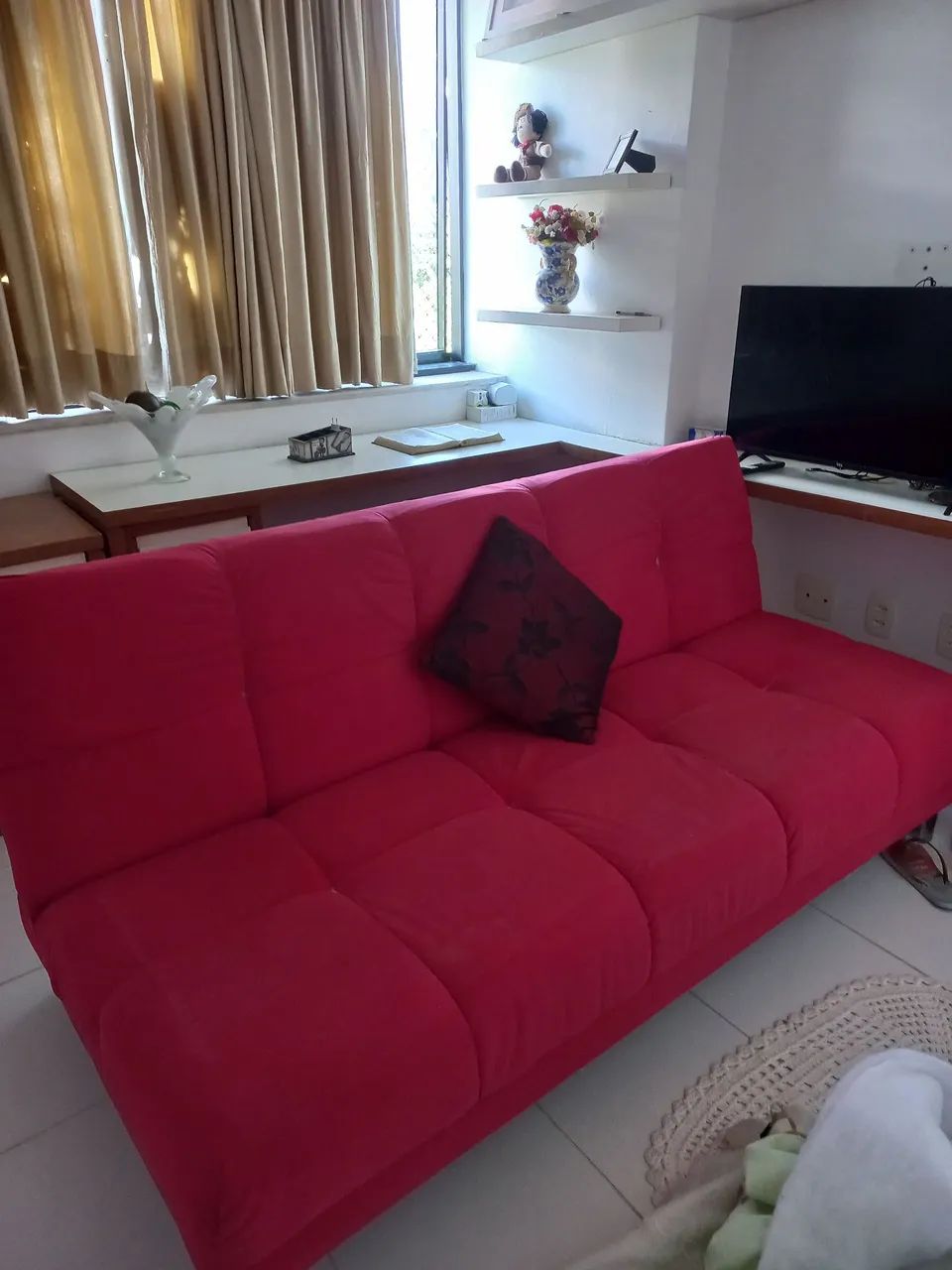 Sofá Cama Vermelho 3 Lugares