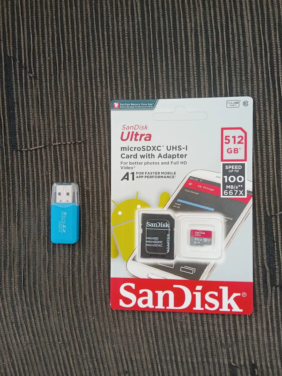 Cartão de Memória Sandisk Ultra 512GB + Adaptador+leitor de cartão de memória