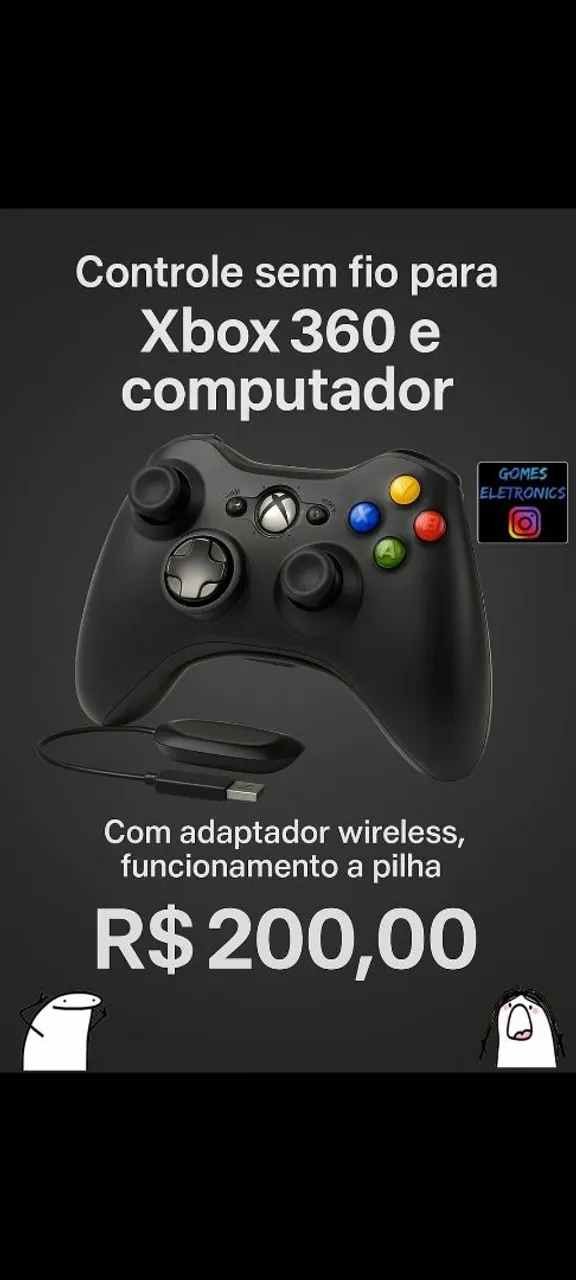 Controle Xbox 360 sem fio para computador e notebook
