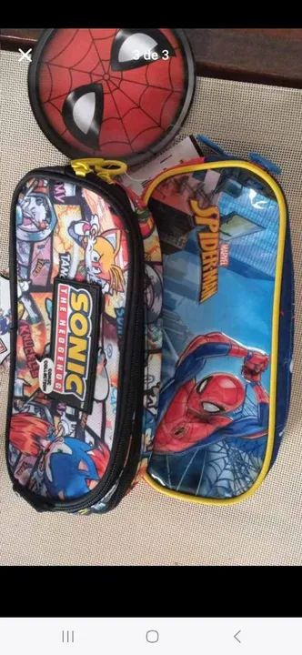 Estojo escolar Sonic e Homem Aranha