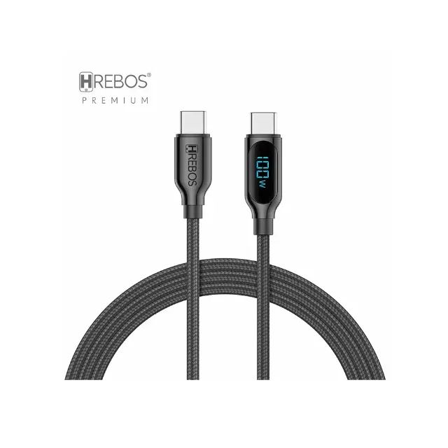 Cabo de carregador de celular e not de 100W,  Hrebos USB-C para USB-C, tecido trançado - Foto 2