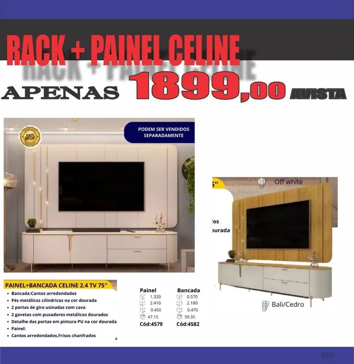 Rack e Painel Celine 2.4 TV 75'' - Off White