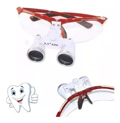 Lupa Oculos Cirurgico Dentista 3.5x420mm Vermelho