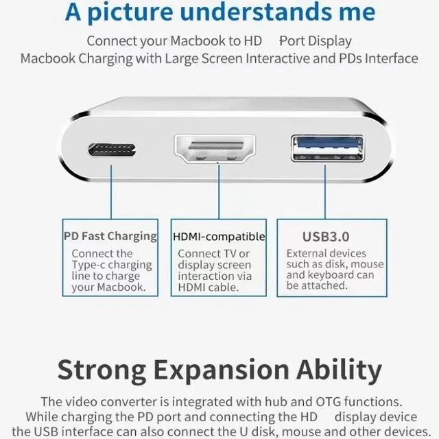 Adaptador USB-C 3 em 1 para 4K UHD e Full HD - Foto 2