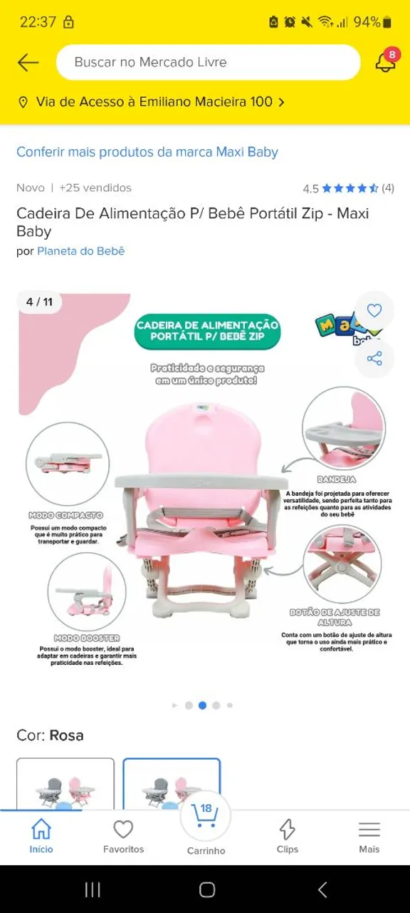 Cadeira de Alimentação Portátil Zip - Maxi Baby