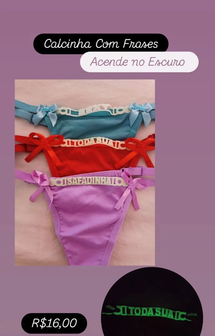Calcinhas com frases que brilham no escuro