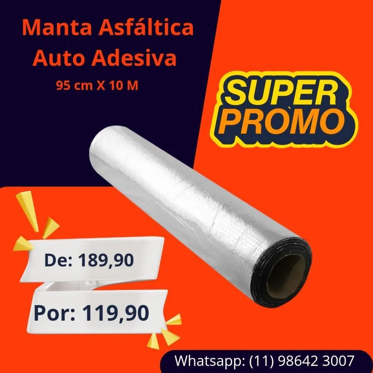 Manta Asfáltica Auto Adesiva 95cm x 10m - Super Promoção!