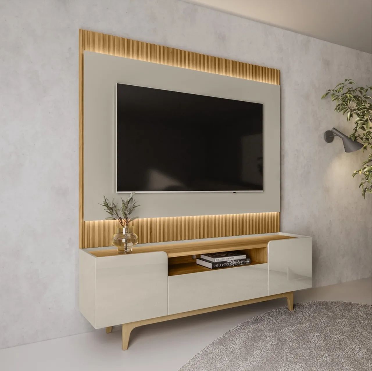 Painel para TV com rack e iluminação embutida tt87 - Foto 2
