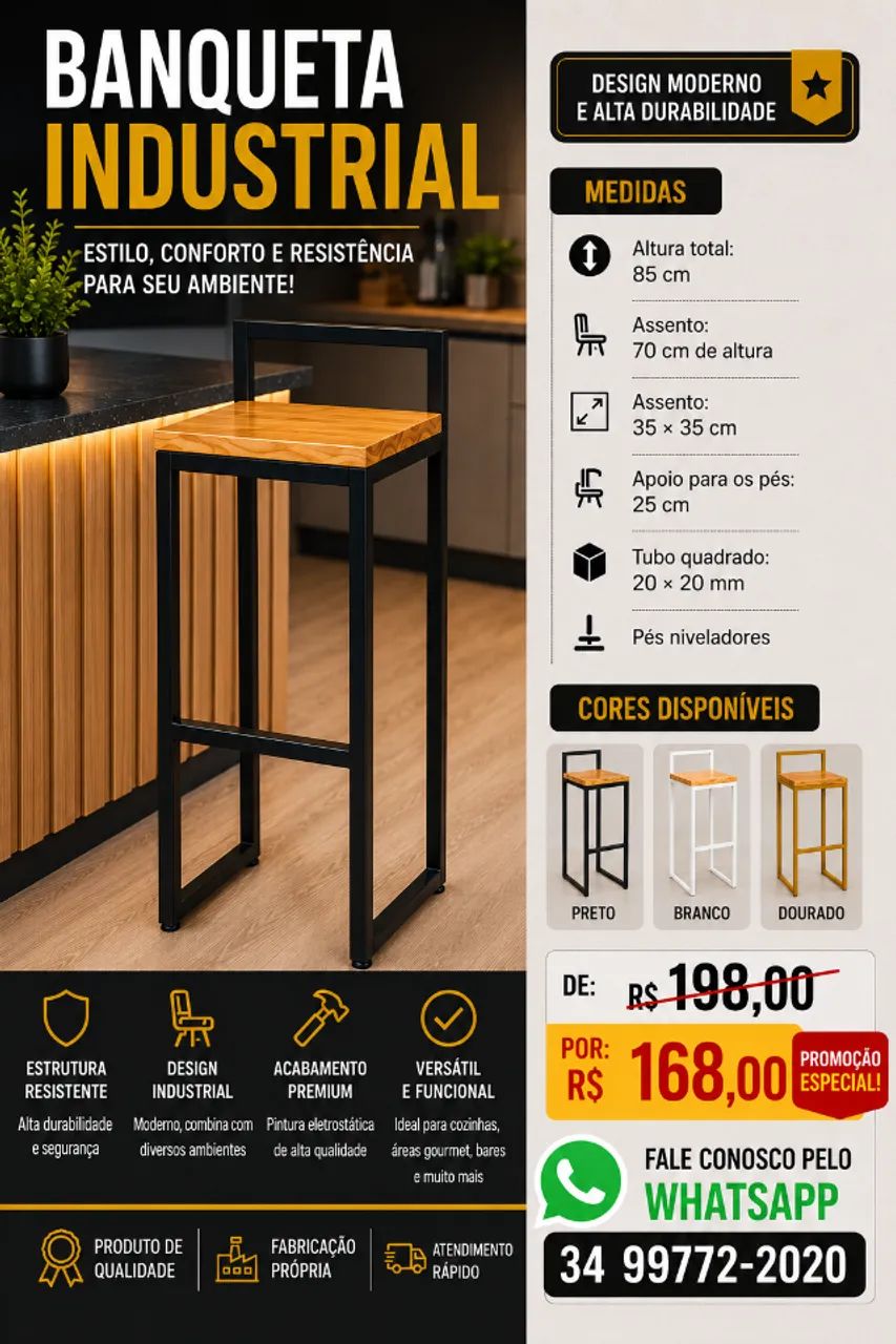 Banqueta Industrial com Encosto