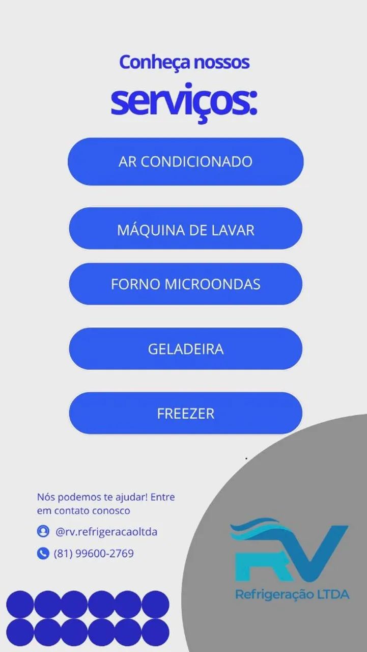 Consertamos: Máquina de lavar, ar condicionado, micro-ondas e geladeira. 