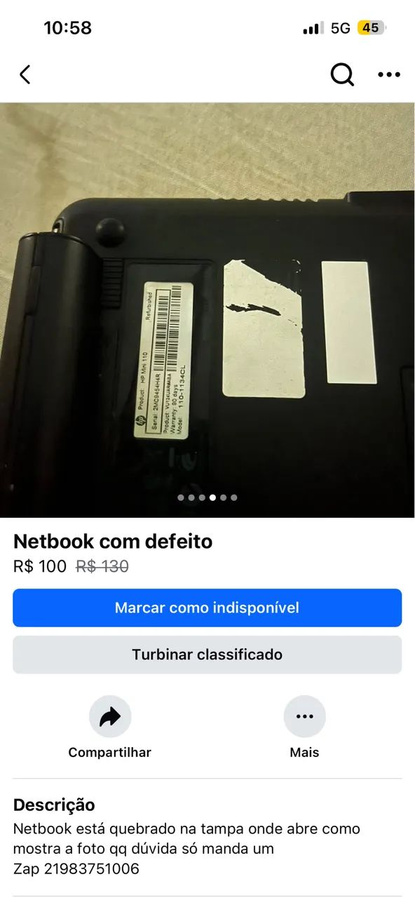 Netbook com defeito 