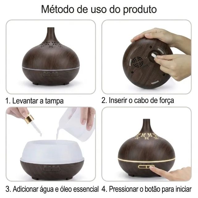 UMIDIFICADOR COR DE EBANO, 400ML, COM LED E COM CAPACIDADE PARA OLÉOS E FRAGÂNCIAS - Foto 2