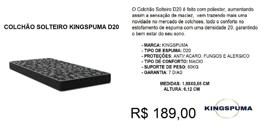 D20 Solteiro colchão 100% espuma 