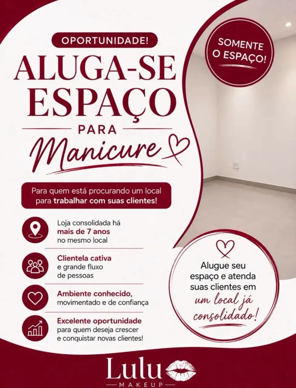 Aluga-se espaço para Manicure