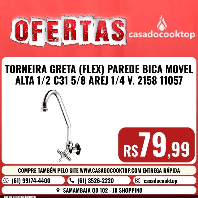 TORNEIRA GRETA (FLEX) PAREDE BICA MOVEL ALTA 1/2 C31 5/8 AREJ 1/4 V. 2158 11057