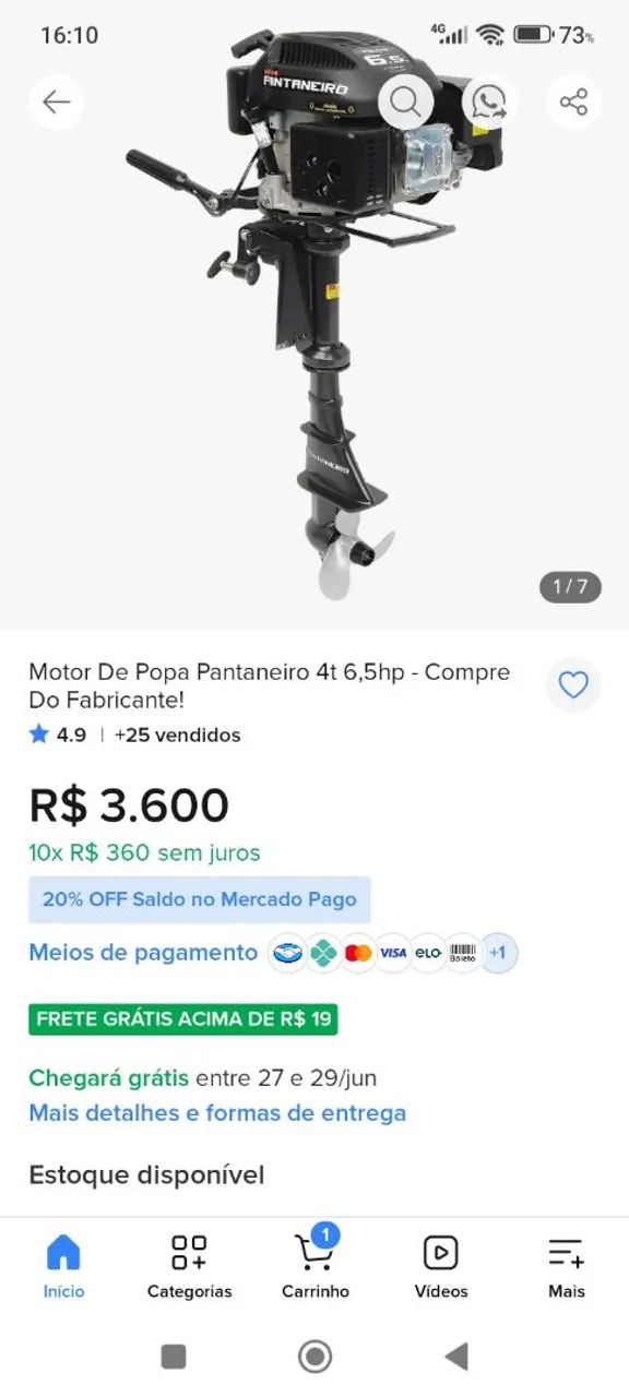 Motor Meghi Pantaneiro 6.5 Hp, 4 Tempos, NOVO, 0km, Marinizado, Com Nota Fiscal. - Foto 6