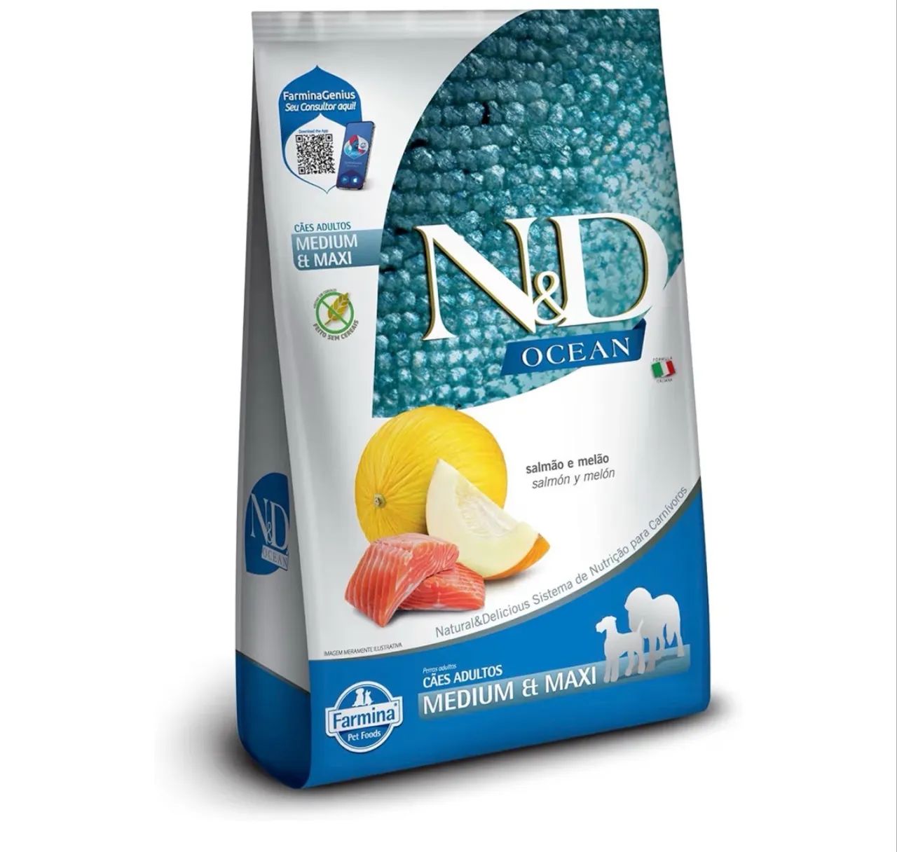 ND Ocean N&D Ocean para Cães Adultos de Raças Médias e Grandes Salmão e Melão 10,1Kg 