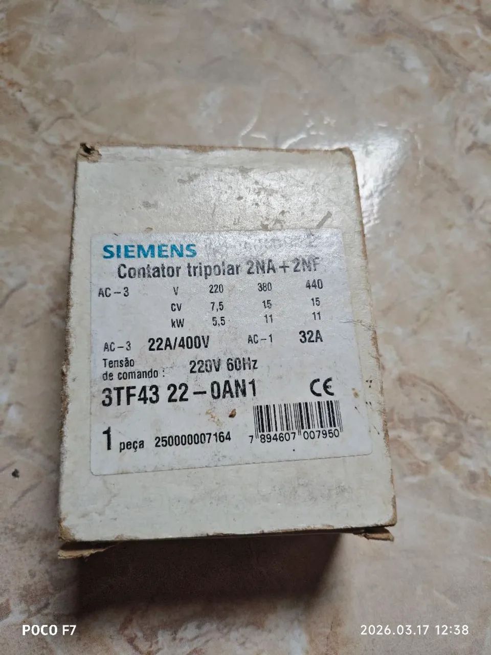 Contator tripolar 2NA + 2NF Siemens 32A