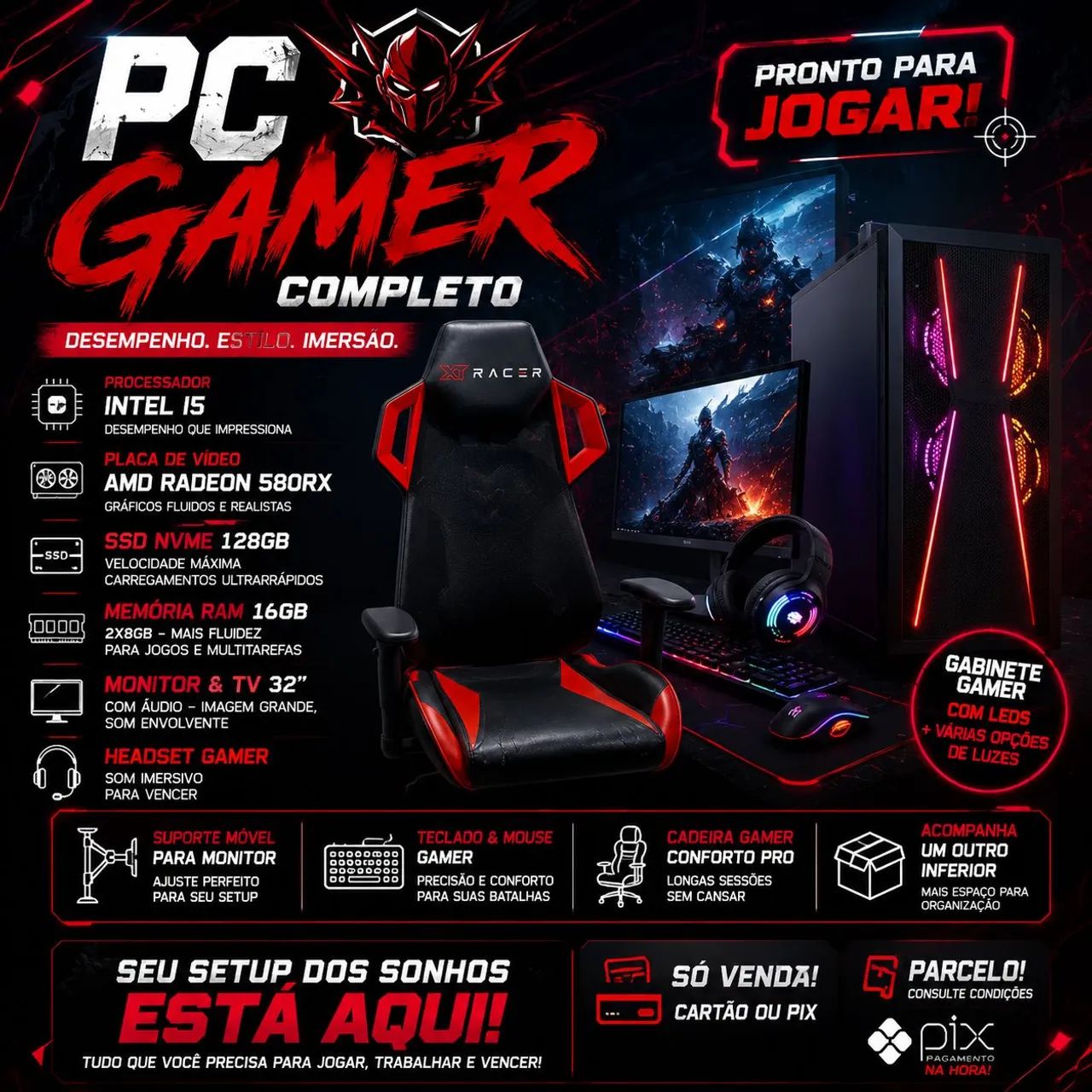 Computador gamer completo com cadeira gamer - Foto 3