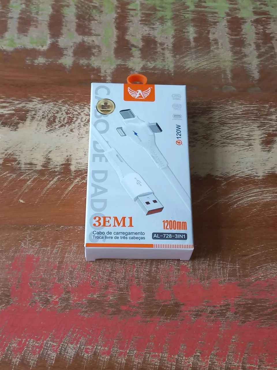 Cabo de carregamento - 3 em 1 - 1,2m - NOVO