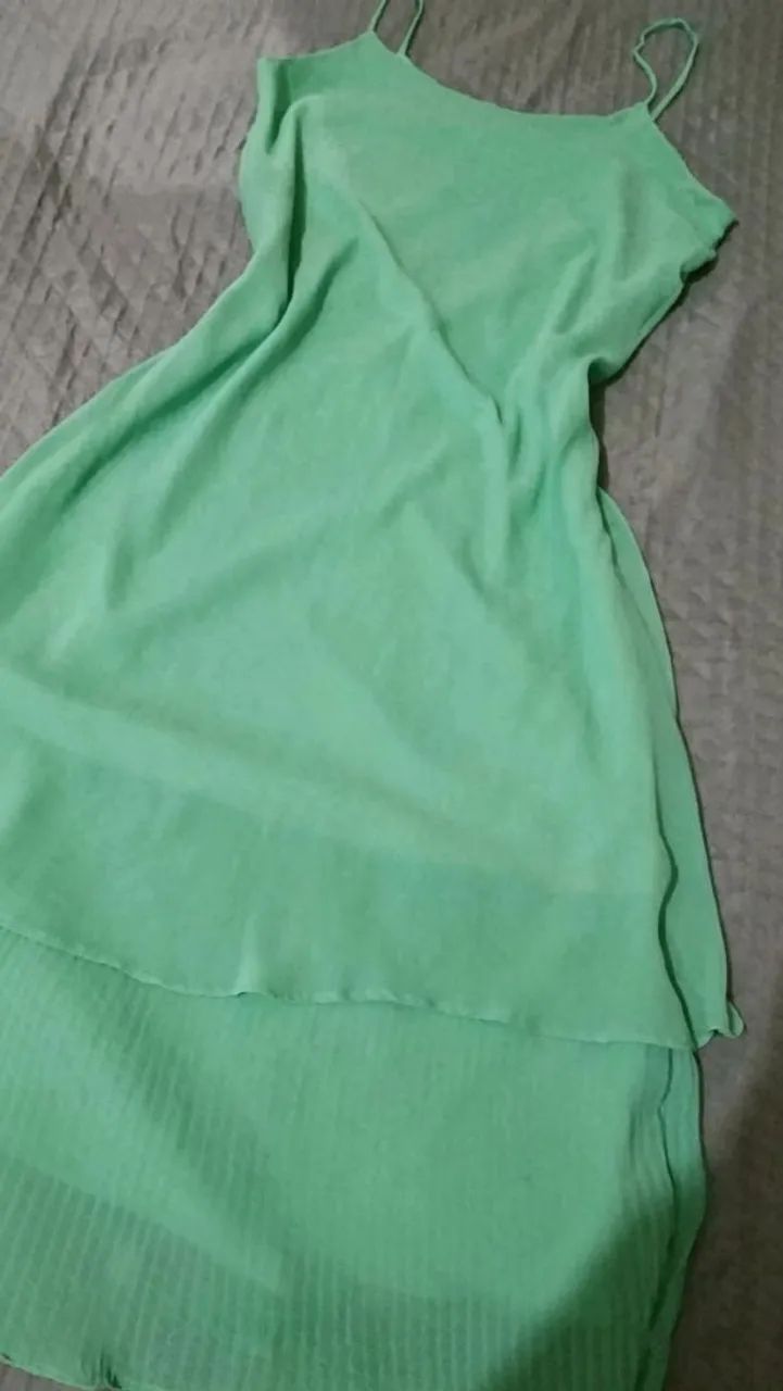 Vestido verde Chiffon com forro  - Foto 3