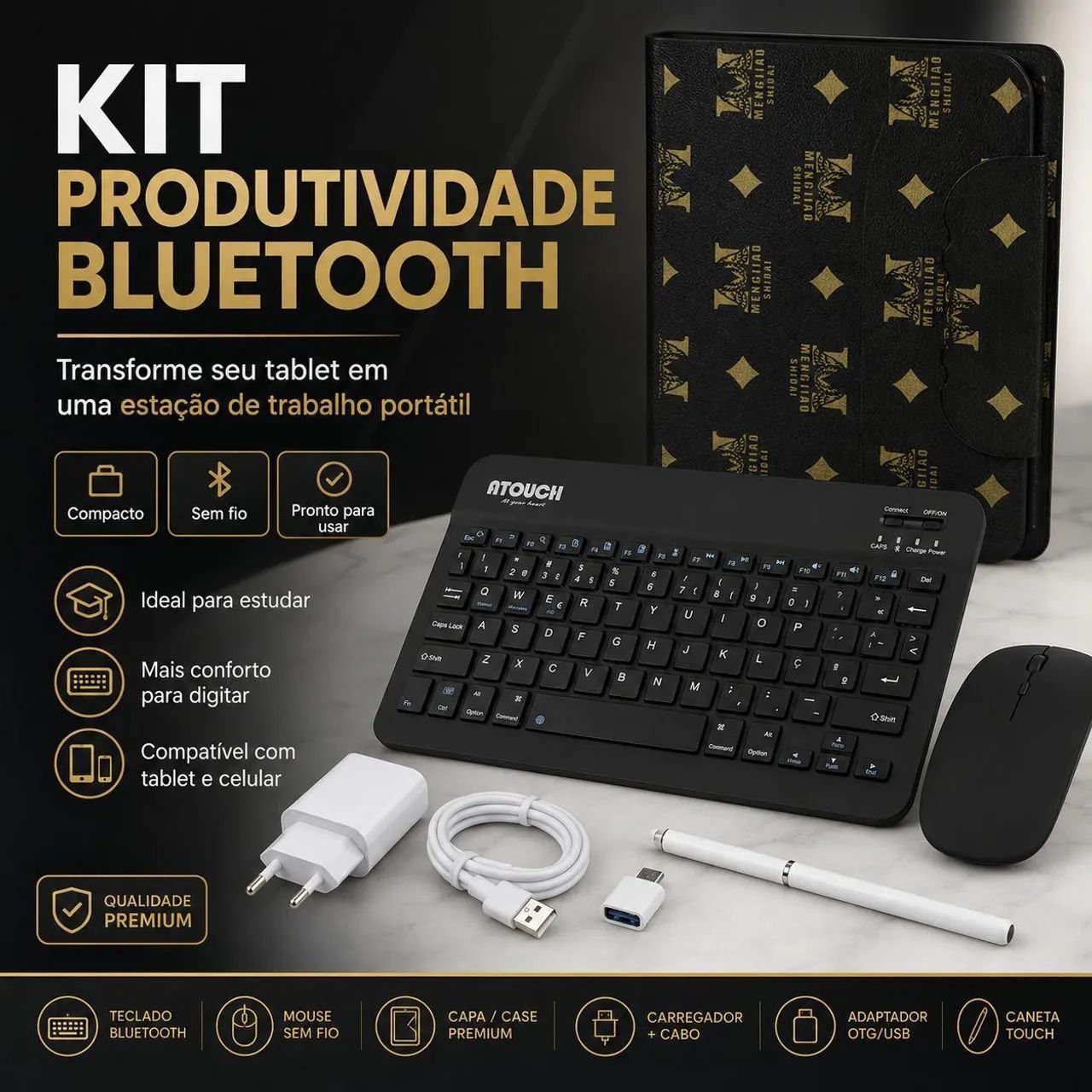 Kit Mini teclado bluetooth+ mouse bluetooth+ fone bluetooth 