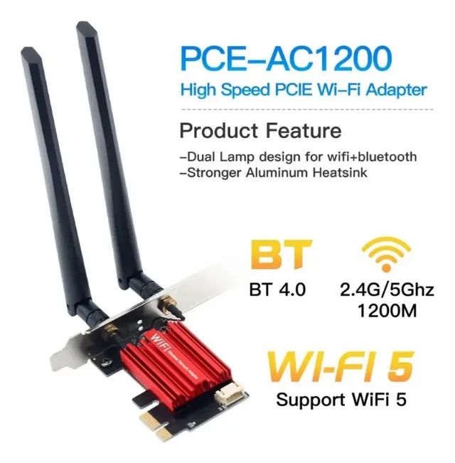 Placa PCI express Wi-Fi  Wireless Bluetooth AC1200
