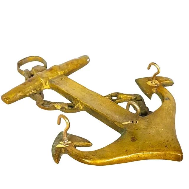 Grande Claviculário Parede bronze dourado maciço Formato de âncora contendo três suportes  - Foto 4