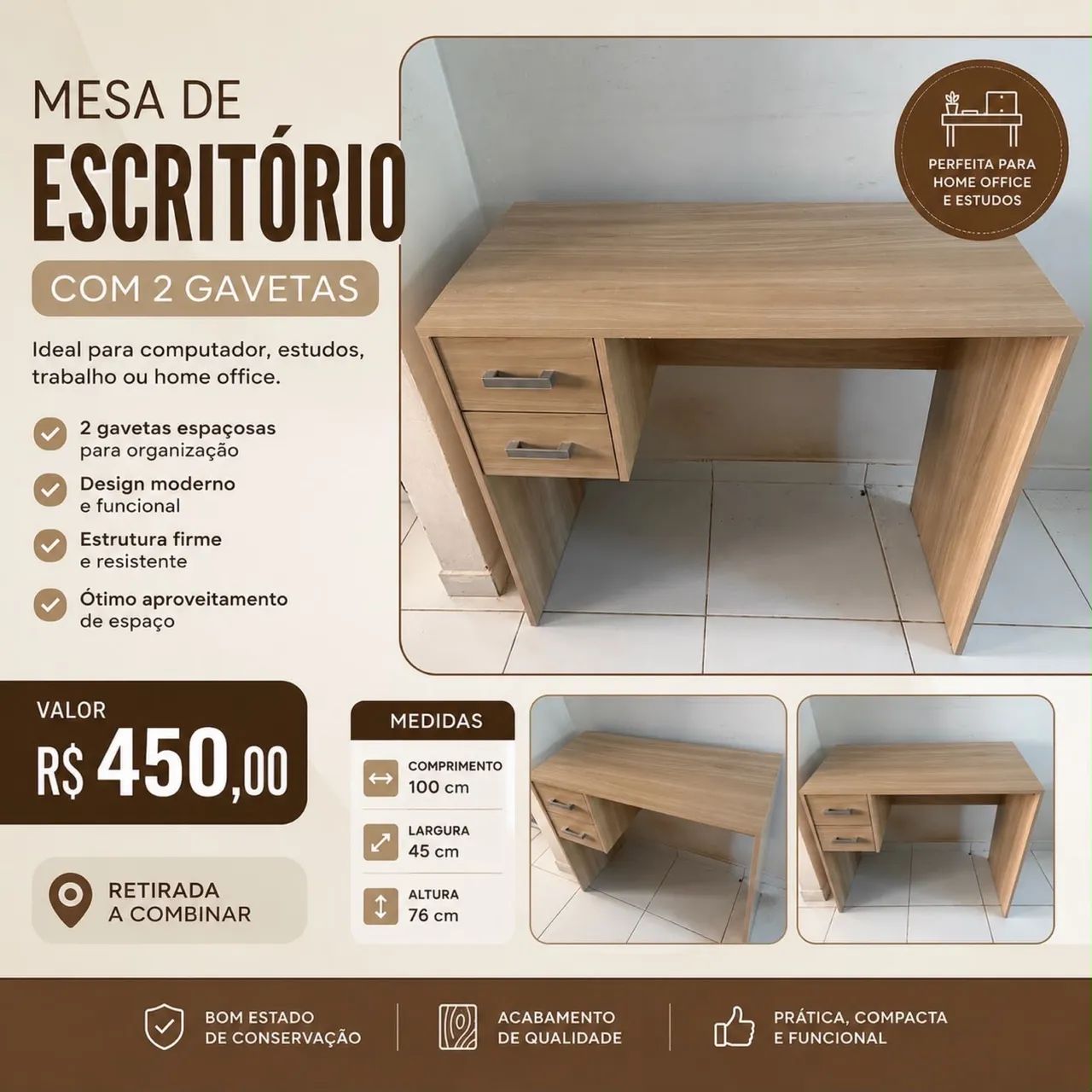 Vende-se mesa de escritório 
