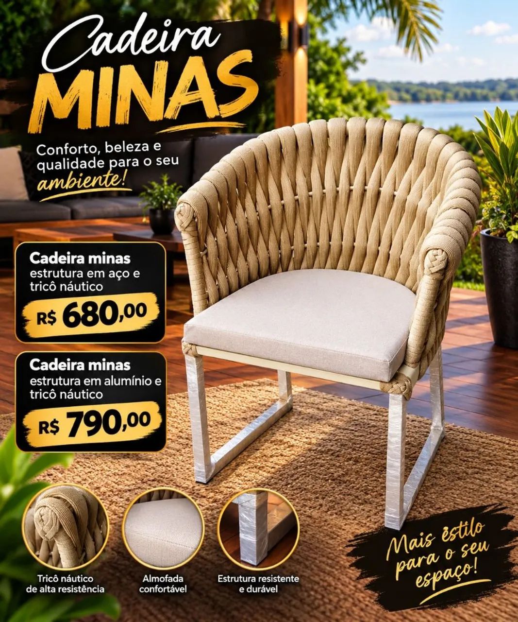 Cadeiras em corda nautica  - Foto 3