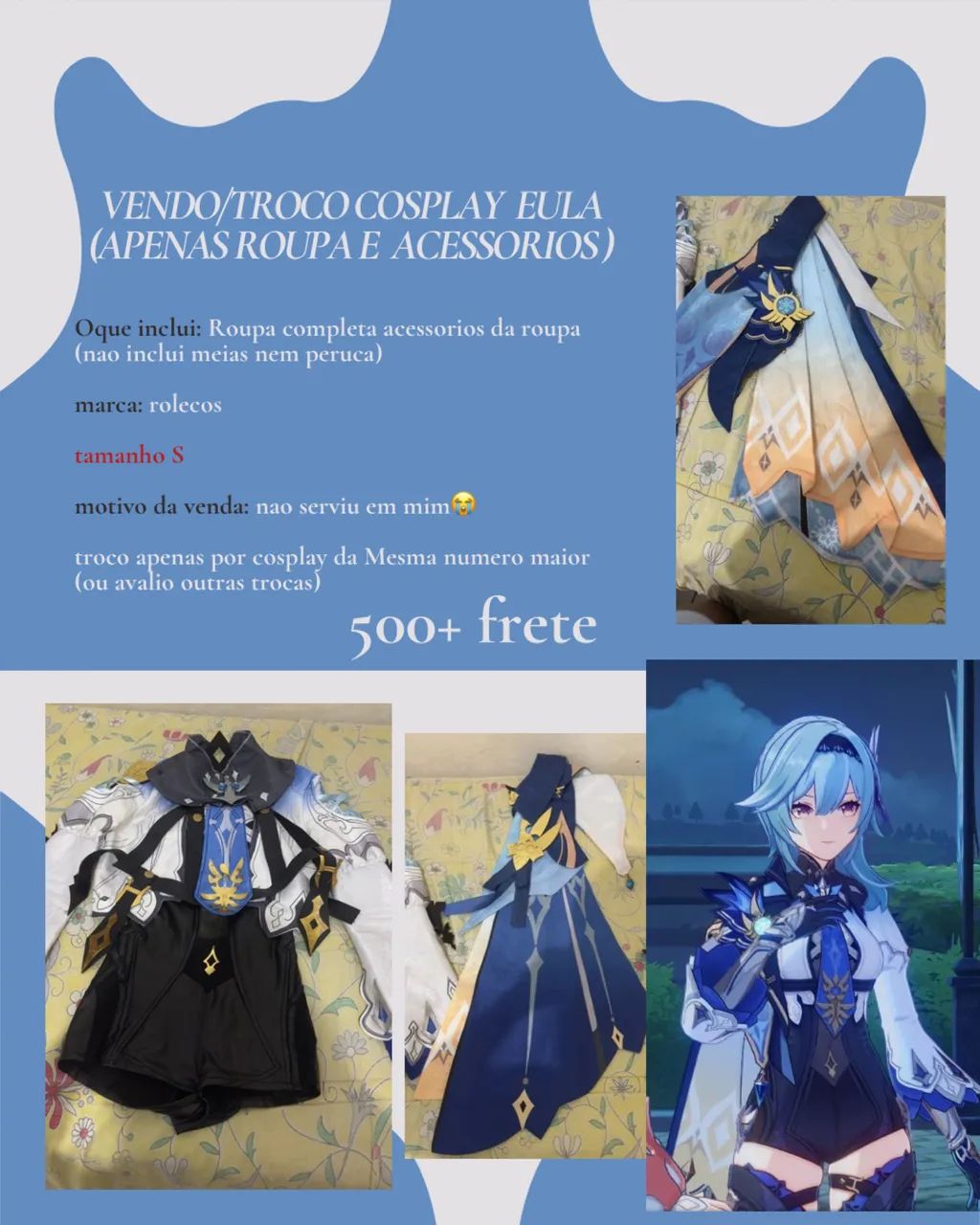 Cosplay eula tamanho S genshin impact ROLECOS