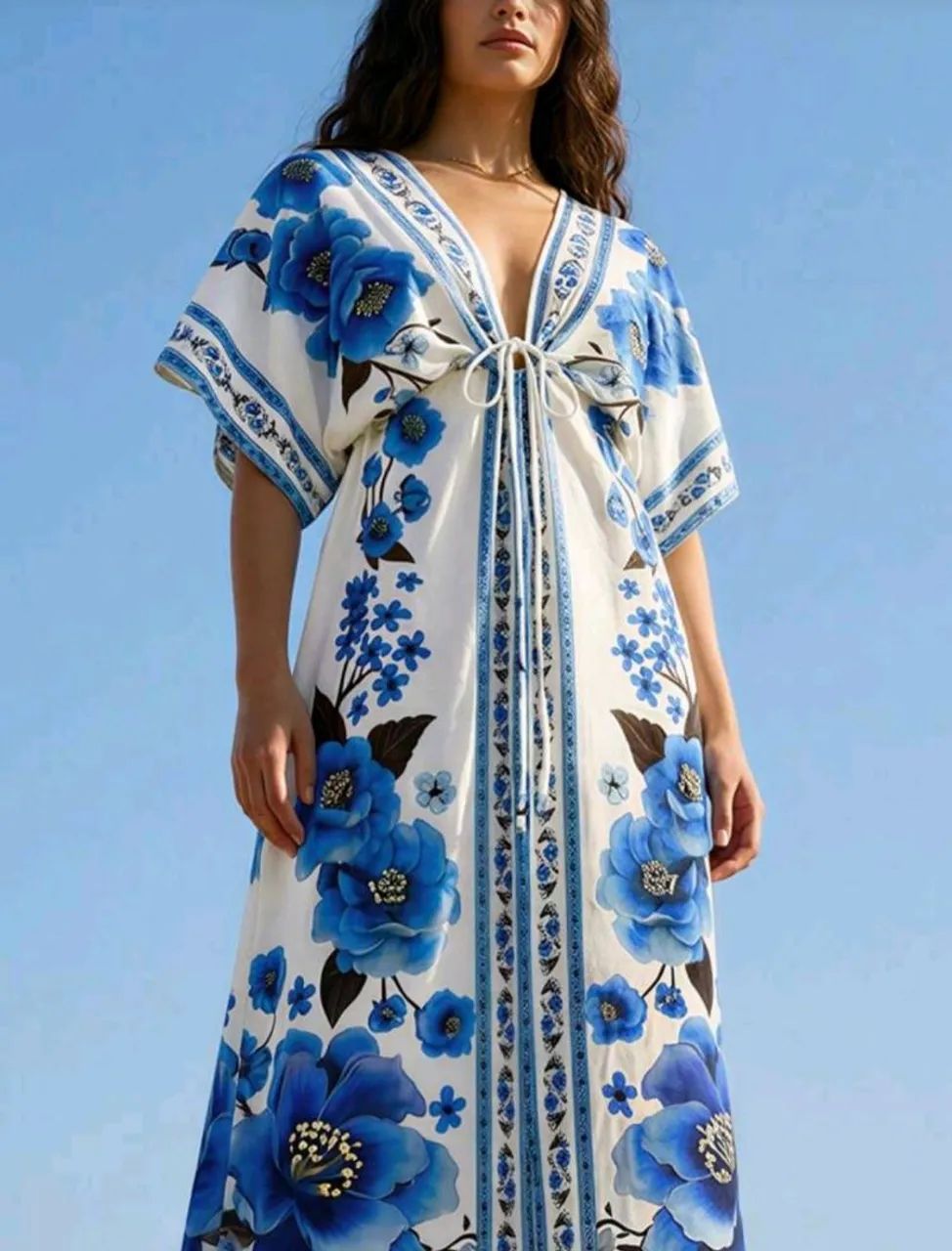 Vestido longo azul estampado - Foto 2
