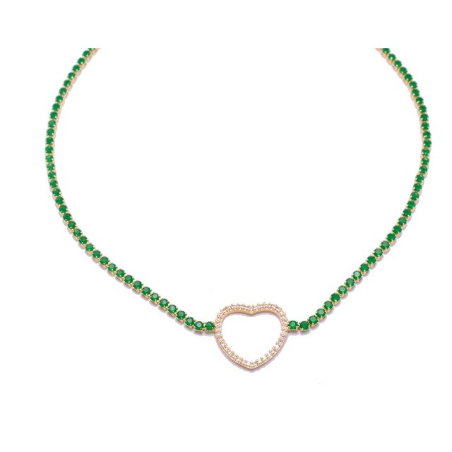 Colar Coração com Zircônias Verdes Folheado em Ouro 18k Preço: R$ 149,00