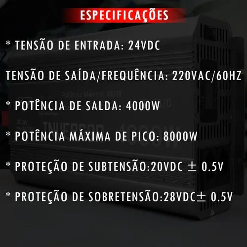 Inversor de tensão 4000W 24V 220V onda senoidal pura Knup KP-587C   - Foto 3