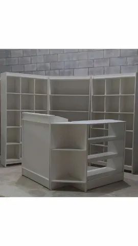 BALCÃO CAIXA + VITRINE EM L + PRATELEIRA E 2 COLMÉIAS MDF 