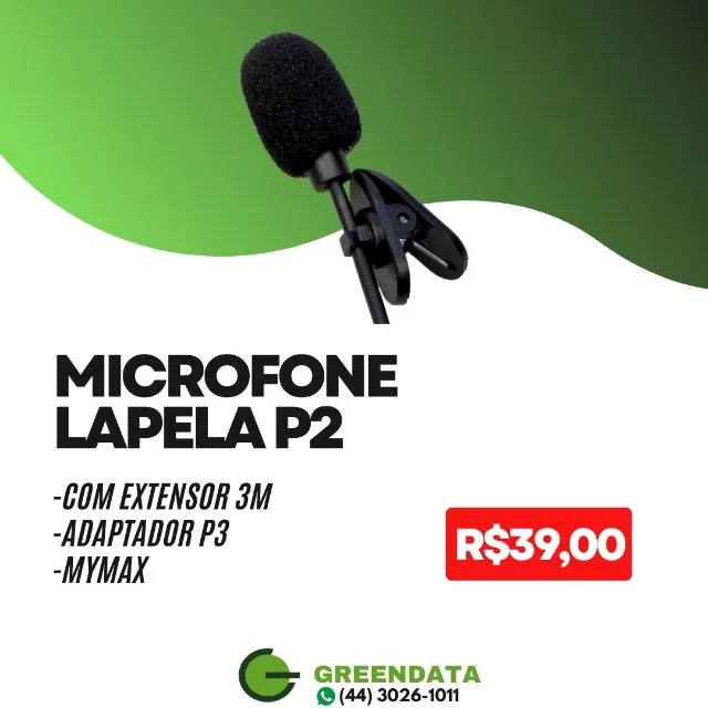 Microfone Lapela P2 1.50m Com Extensor 3m P2 Mymax ACEITO CARTÃO
