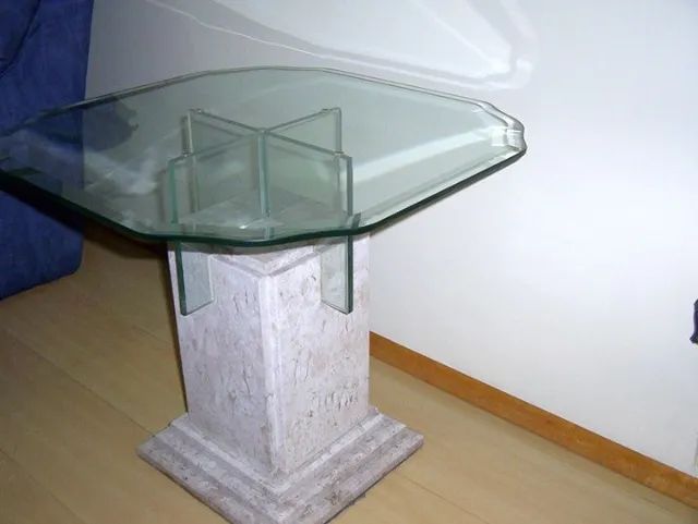 Estante em mármore Travertino com prateleiras em vidro, mesa lateral e mesa centro  - Foto 3