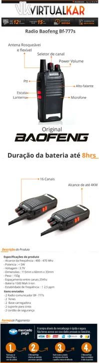 Rádio Comunicador  Com Fone Walk Talk BF-777S - Baofeng Loja Coimbra Computadores Entrega - Foto 4