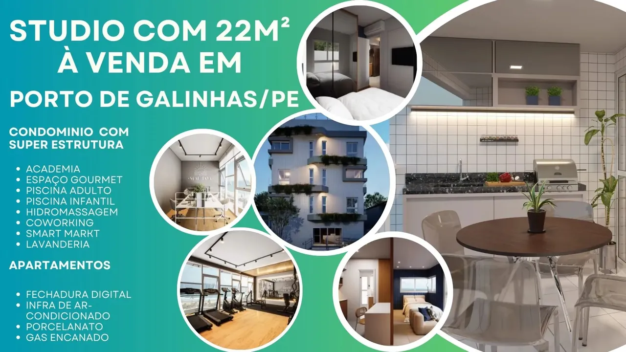 Studio à venda no Porto Mau Loa em Porto de Galinhas-Ipojuca/PE 1 quarto 1 wc 1 vaga
