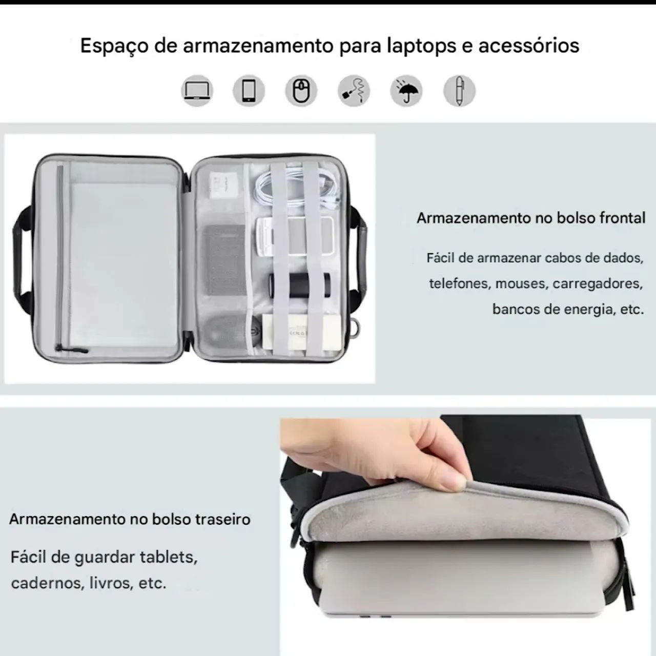 Bolsa MacBook Notebook Ipad Slim Azul Maleta Objetos Pasta Bag Case Impermeável - Foto 4