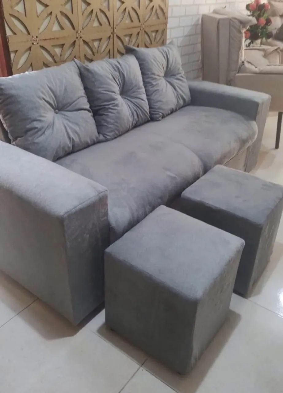 Sofá fixo 3 Lugares NOVO com 2 puff