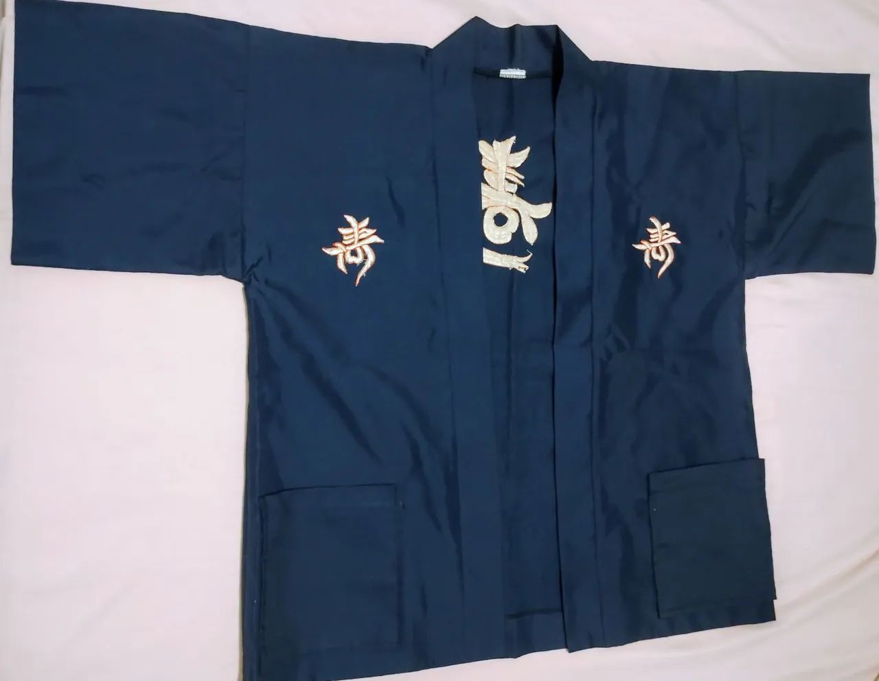 Kimono bordado de passeio - M -Azul Escuro - Foto 2