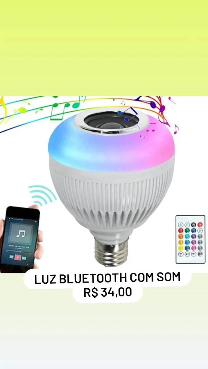 Lâmpada LED Bluetooth com Som e Cores!