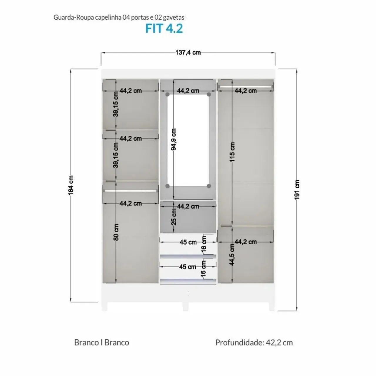 Guarda-Roupa Branco com 4 Portas e Espelho entrega e montagem grátis  - Foto 3