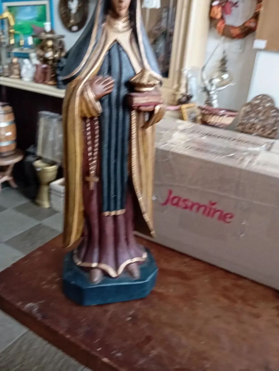 Imagem santa em madeira pintada a mão. - Foto 4