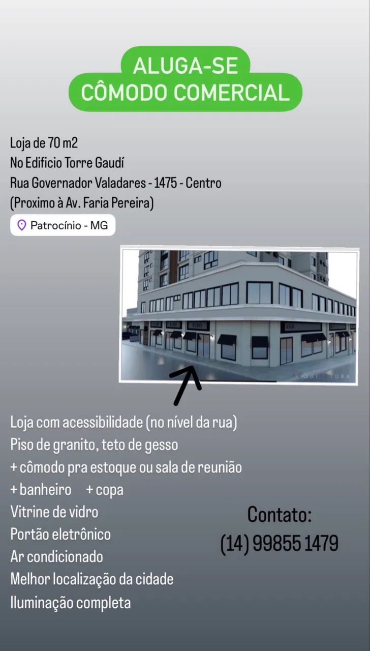 Aluga-se cômodo comercial em Patrocínio MG