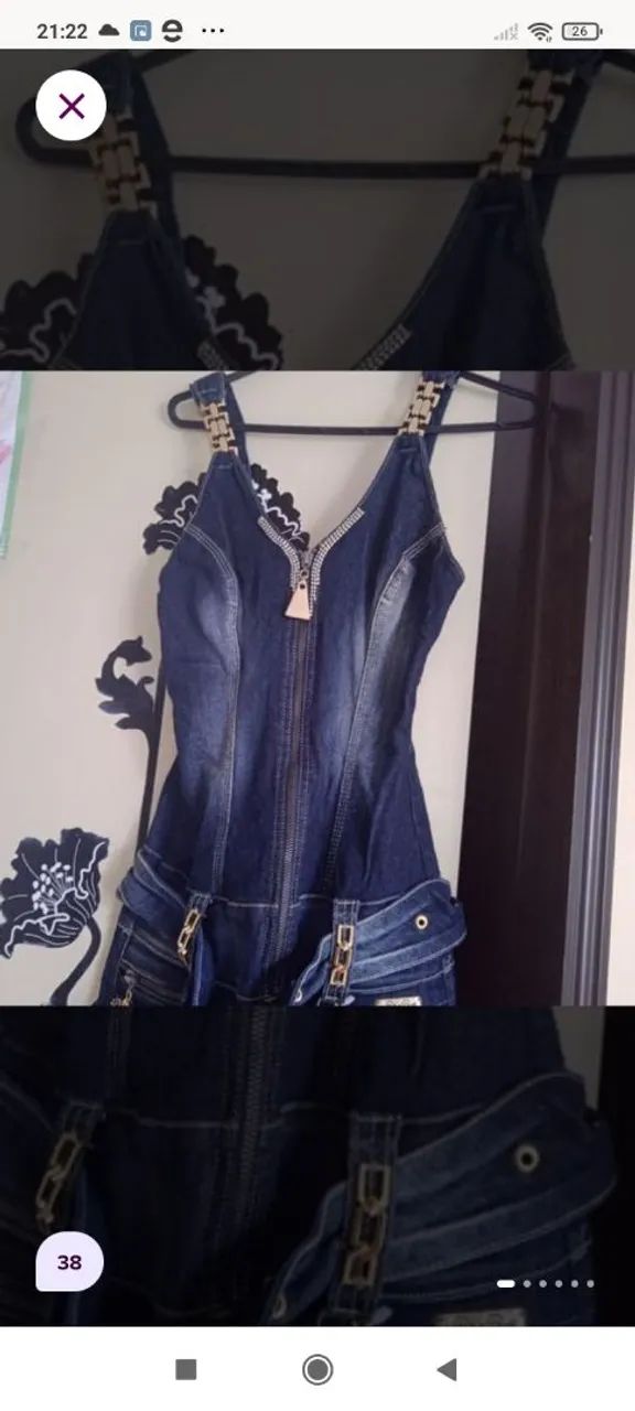 Vestido jeans com detalhes e zíper frontal