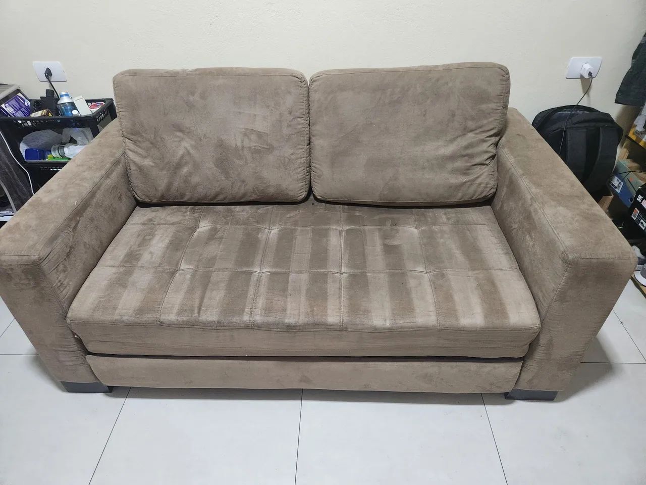 Sofá Cama 2 Lugares - Suede Bege