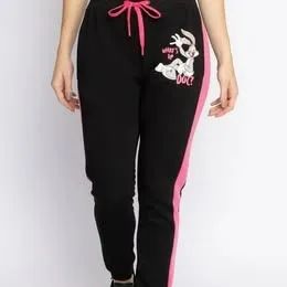 Calça Feminina em Moleton - Tamanho M - Preta e Rosa