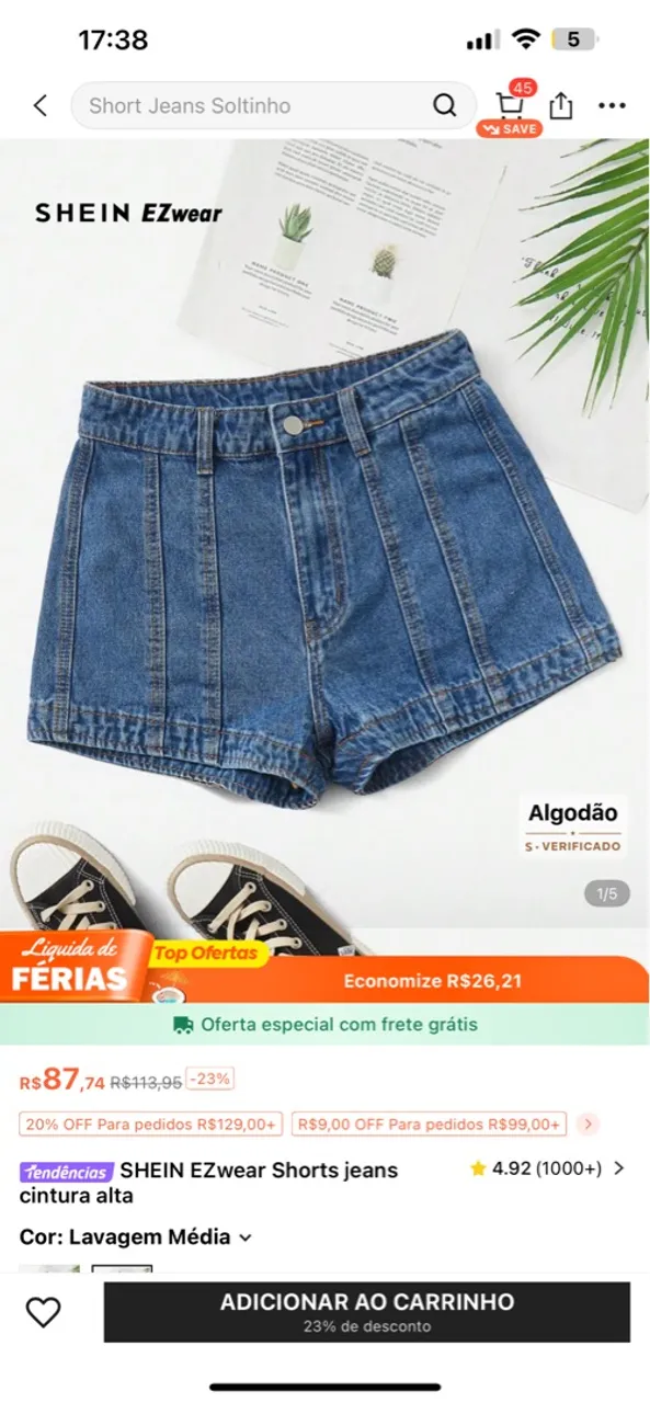 Shorts Jeans Cintura Alta SHEIN EZwear